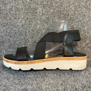 Nine West Goodtimes Wedge Sandals Crisscross Strappy Black Womens Size 8 Comfort